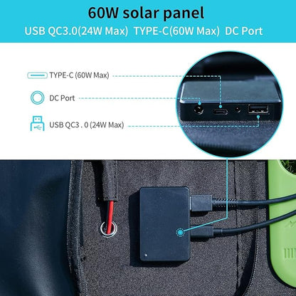 BLUERISE 60W Solar Panel Monocrystalline ETFE Cover Portable Foldable Solar Charger for Portable Power Station Generator, iPhone, Ipad, Laptop USB QC 3.0, Typc C Output for Outdoor Camping Van RV Trip
