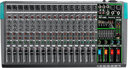 Depusheng MX16 16 Channel Sound Mixer Audio Mixing Console 48V 256DSP Professional USB PC Play Record Podcast Live Broadcast (US MX16)