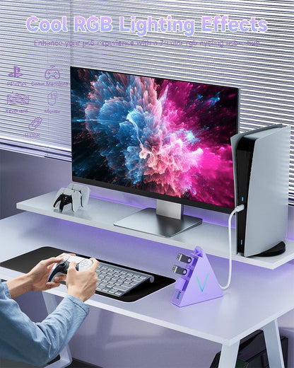 JoyReken USB C Hub, USB Type C to 4-Port USB 3.0 Adapter for MacBook, Surface, Laptop, Flash Drive, Mouse, Keyboard, HDD (2ft, Light Purple)
