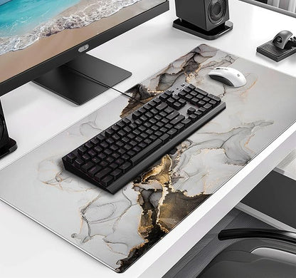 Large Extended Gaming Mouse Pad with Stitched Edges, Non-Slip Waterproof Rubber Base Mouse Pad for Office, Computer, Keyboard, Laptop and Home Desk Pad 35.4 x 15.7 x 0.12 Inch (Marbling)