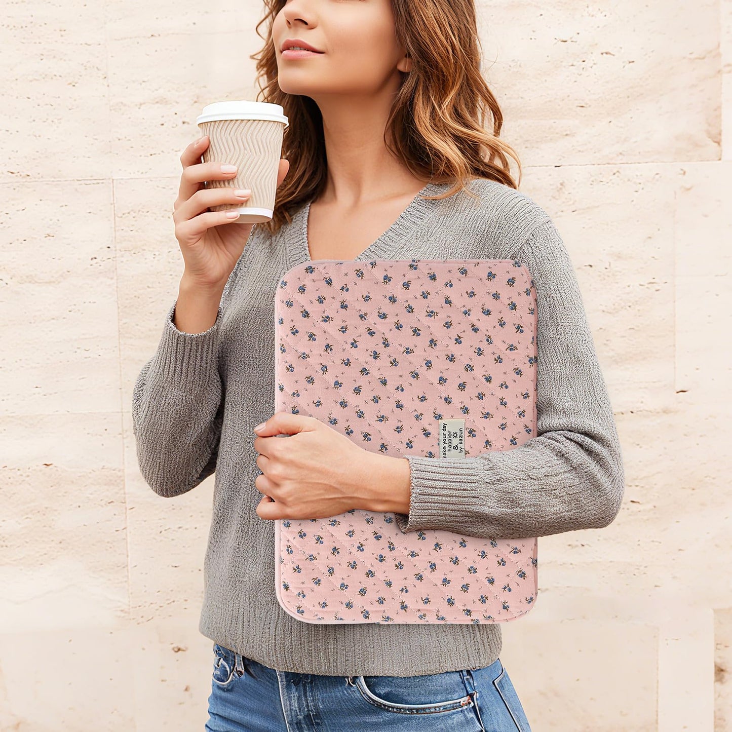 Puffy Laptop Sleeve 13-15.6 Inch Cute Quilted Laptop Protective Case Padded Floral Computer Sleeve for MacBook (A-Dark Pink, 15 Inch)