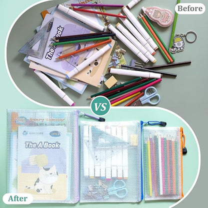 24pcs Mesh Waterproof Pouch Bags, 9 Sizes Clear Pouches, Organizer Bags With Zipper, 8 Colors for Travel & Toy Storage