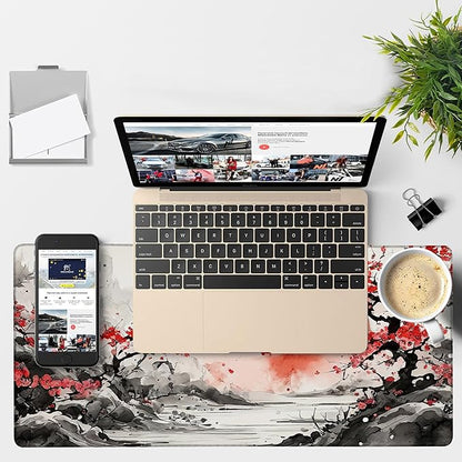 Large Mouse Pad Ink Painting Gaming Desk Pad Computer Keyboard Non-Slip Waterproof Mouse Mat with Rubber Base and Stitched Edges Entertainment Office Writing Desk Mat 35.4 x 15.7 Inches