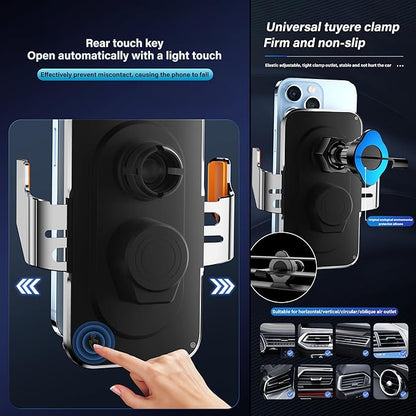 Car Phone Holder Charger Wireless Cell Phone Car Mount - 15W Fast Charging Auto-Clamping Air Vent Car Phone Mount Charger for iPhone 16 Pro Max 16 15 14 13 12 Pro and Sumsung Galaxy Series