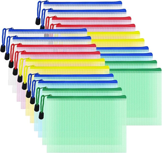 AUSTARK 20pcs Mesh Zipper Pouch Bags, Multipurpose Waterproof Organization Storage Bag for Office School Home Travel (B6 Size 7.6''x5.3'', Multicolored)