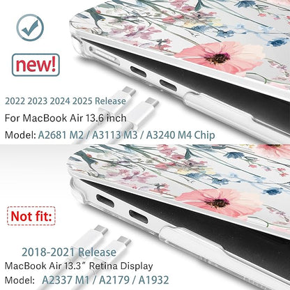 May Chen for MacBook Air 13.6 Inch Case 2025/2024/2023/2022 Release (Model A2681 A3113 A3240, M2 M3 M4 Chip) – Hard Shell Laptop Cover with Keyboard Cover & Screen Protector，Wildflower