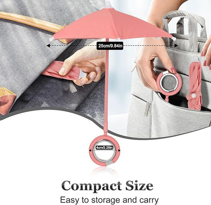 Magnetic Umbrella Phone Stand for Sun Protection,Adjustable Sun Shade Shield for iPhone 16/15/14/13/12 Pro Max,Samsung & Google,Detachable Ring Stand,Heat-Resistant Design,Car Mount Compatible, Pink