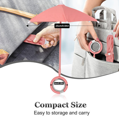 Magnetic Umbrella Phone Stand for Sun Protection,Adjustable Sun Shade Shield for iPhone 16/15/14/13/12 Pro Max,Samsung & Google,Detachable Ring Stand,Heat-Resistant Design,Car Mount Compatible, Pink