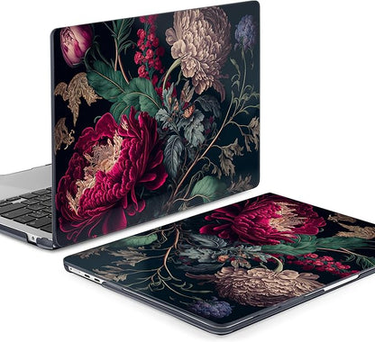 Batianda Premium Case for New MacBook Air 15 inch 2025 2024 2023 with M4 M3 M2 Chip, Designed Black Protective Plastic Hardshell & Keyboard Cover & Screen Protector, Vintage Flower