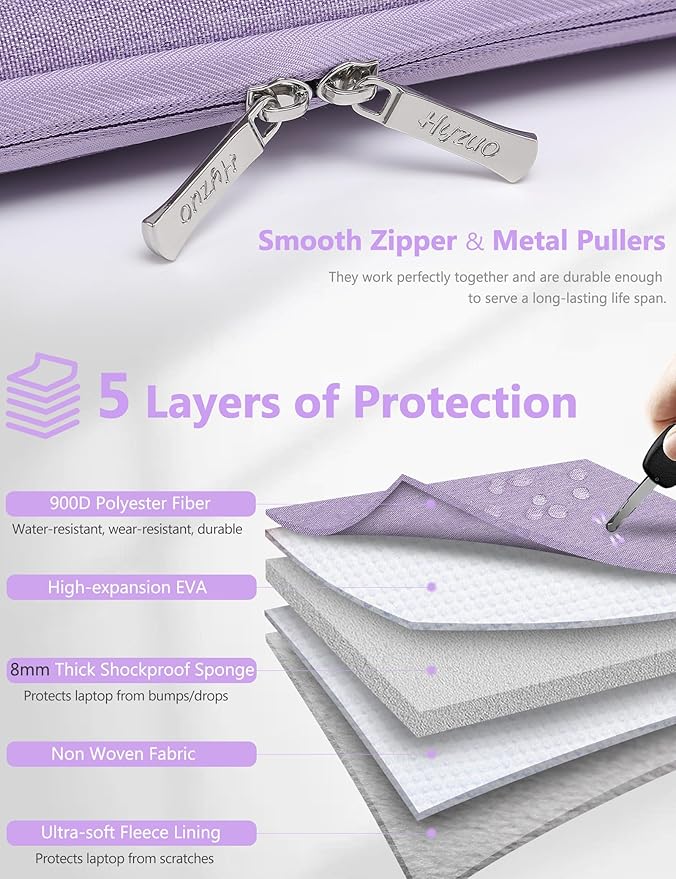 HYZUO 17-17.3 Inch Laptop Sleeve Bag Briefcase for 17" 17.3" HP/Dell/Lenovo/ASUS/LG/MSI Gaming Laptop/Razer Blade 17/18, Men Women NoteBook Protective Case Bag, Lilac Purple