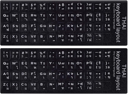 2PCS Thai Keyboard Stickers, Thai-English Keyboard Letters Replacement Sticker White Font on Black Background for Computer Laptop Notebook Desktop, Matte Vinyl Keyboard Alphabet Sticker