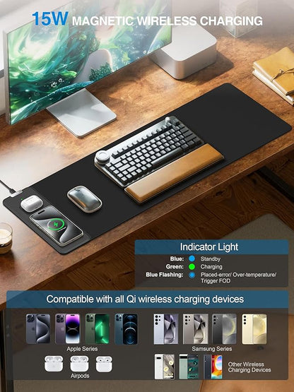 TopMade Mouse Pad with 15W Fast Wireless Charging, 31.5"x11.81" XL Large Gaming Waterproof Desk Pad with Ultra-Smooth Surface, Non-Slip Base, Classic Black Computer Desk Mat for MacBook, PC, Laptop