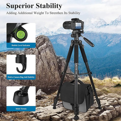 VICTIV 74” Camera Tripod, Tripod for Camera and Phone, Aluminum Professional Tripod Stand for Canon Nikon with Carry Bag and Phone Holder, Compatible with DSLR, iPhone, Spotting Scopes, Max Load 9.5Lb