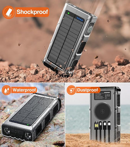 GOODaaa Power Bank Wireless Charger 45800mAh Built in Hand Crank and 4 Cables 15W Fast Charging Power Bank 7 Outputs & 4 Inputs Solar Portable Charger, SOS/Strobe/Strong Flashlights, Compass