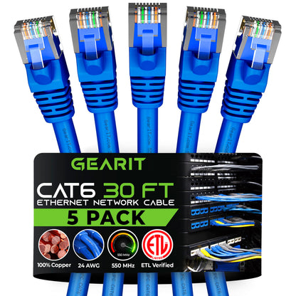 GEARit Cat6 Patch Cables Cat 6 Ethernet Cable 3 ft 5-Pack Black