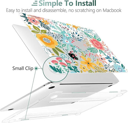 TWOLSKOO Compatible with MacBook Pro 13 inch Case 2023-2016 A2338 M2/M1 A2251 A2289 A2159 A1989 A1706, Plastic Hard Shell Cover & Keyboard Skin & Screen Protector, Abstract Flower