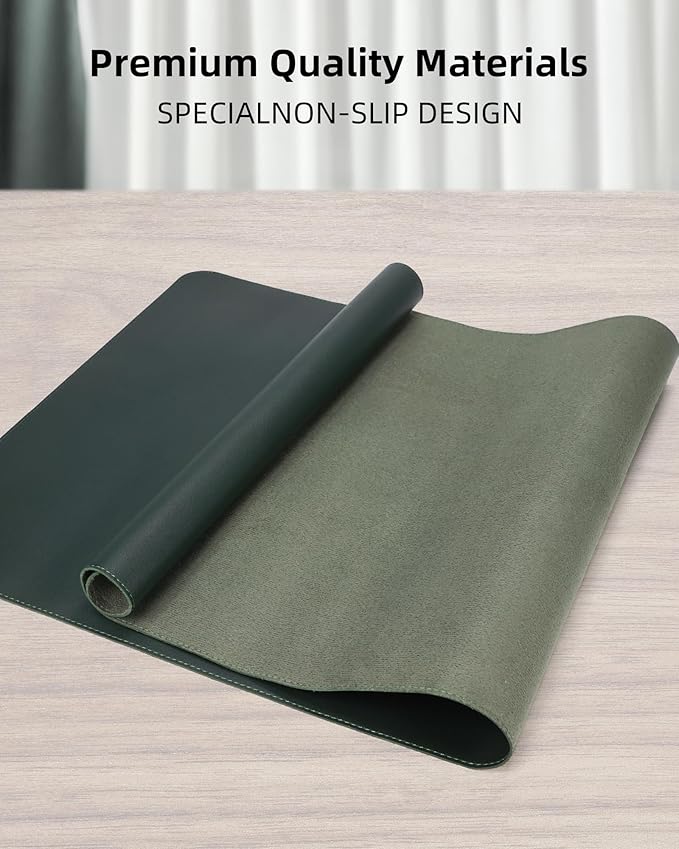 AFIING Desk Pad Protector 23.6" x 13.7" - Non-Slip Waterproof PU Leather Desk Mat for Mouse, Keyboard, Laptop, Office and Home Workspace (Dark Green)
