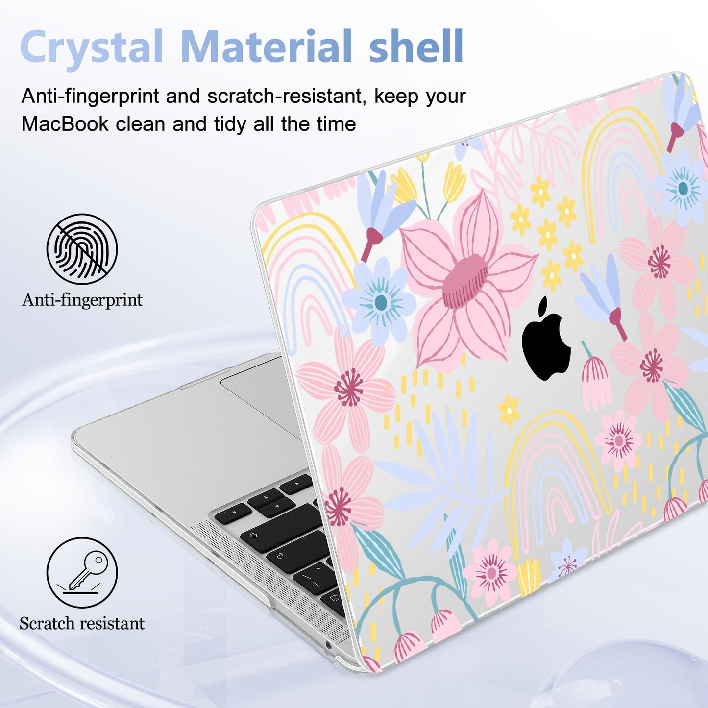 Lepeoac Case for MacBook Pro 13 inch Case M2 2022-2016 A2338 M1 A2251 A2289 A2159 A1989 A1708 A1706, Plastic Hard Shell + Keyboard Cover + Dust Plug, Florals