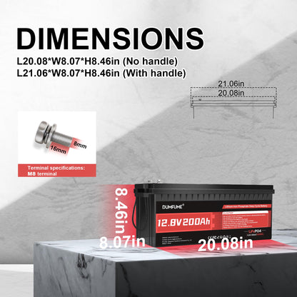 12V 200Ah LiFePO4 Lithium Battery,2560Wh Capacity,Built-in 200A BMS, 15000+ Cycles,10-Year Lifespan, Ideal for RV, Solar Energy Storage,and Off-Grid Camping