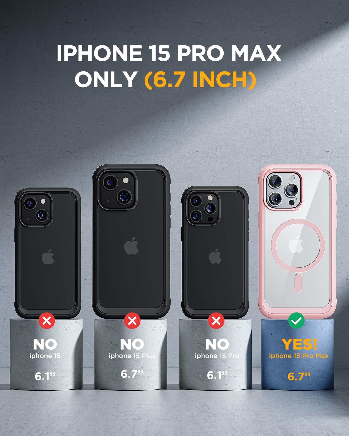 Miracase Magnetic for iPhone 15 Pro Max Case 6.7'' [Compatible with Magsafe] Full-Body Military Drop Proof for iPhone 15 ProMax Case with Built-in 9H Tempered Glass Screen Protector,Pink