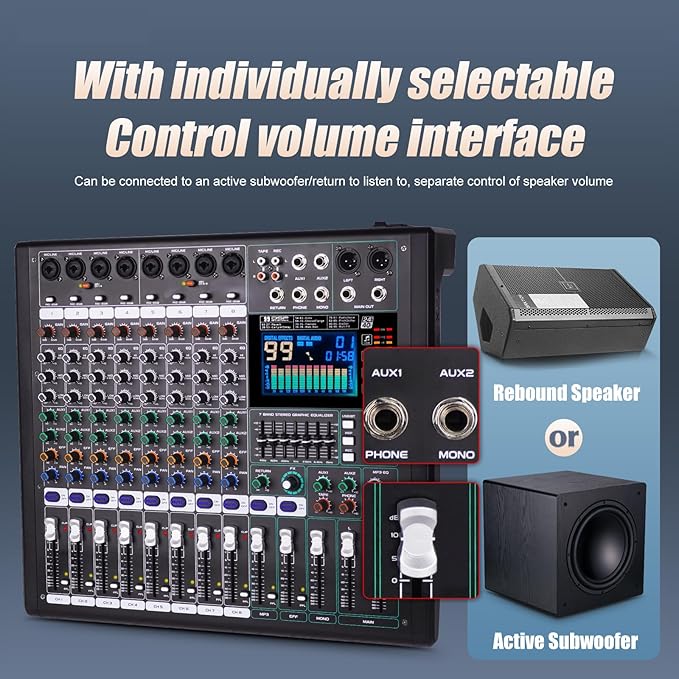 GF8 Pro Multi-Function 8-Channel Bluetooth DJ Sound Console - 7 Stage Equalizer, 99 Sound Effects, Independent Mute for Stage, Karaoke Live