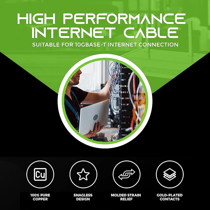 GearIT Cat 6 Ethernet Cable (16-Pack 1 Foot) Cat6 Network Patch, 10Gbps, RJ45, Snagless Cord, Gold-Plated Connectors, Internet for PC, TV, Tablet, Router, Printer, Servers, IT Data Center - Blue