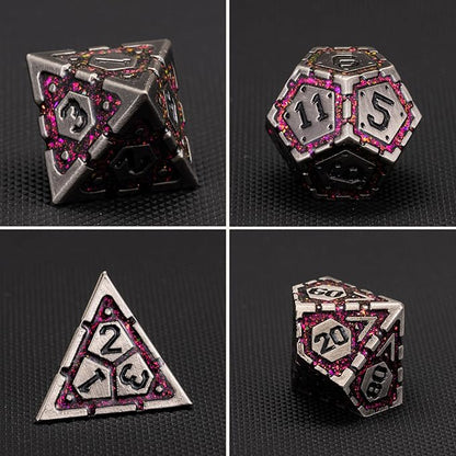 Metal DND Dice Set, Polyhedral Metallic Dice with Cracks for Dungeons and Dragons RPG TTRPG D&D 7-Die Set with Gift Case