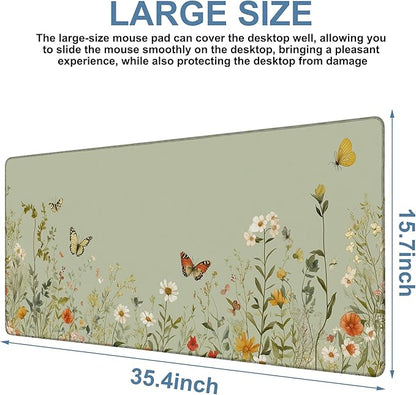 Large Mouse Pad Wildflowers Gaming Desk Pad Computer Keyboard Non-Slip Waterproof Mouse Mat with Rubber Base and Stitched Edges Entertainment Office Writing Desk Mat 35.4 x 15.7 Inches