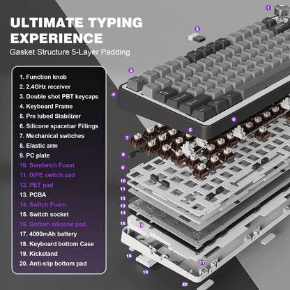 YUNZII B75 PRO 75% Wireless Mechanical Keyboard (Dark Grey,Cocoa V2)