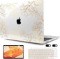 MEEgoodo for MacBook Air 13 inch Case 2021 2020 2019 2018 Released A2337 M1 A2179 A1932 with Touch ID, Plastic Hard Shell & Keyboard Cover Compatible with MacBook Air Case 13.3, Drawn Golden Floral