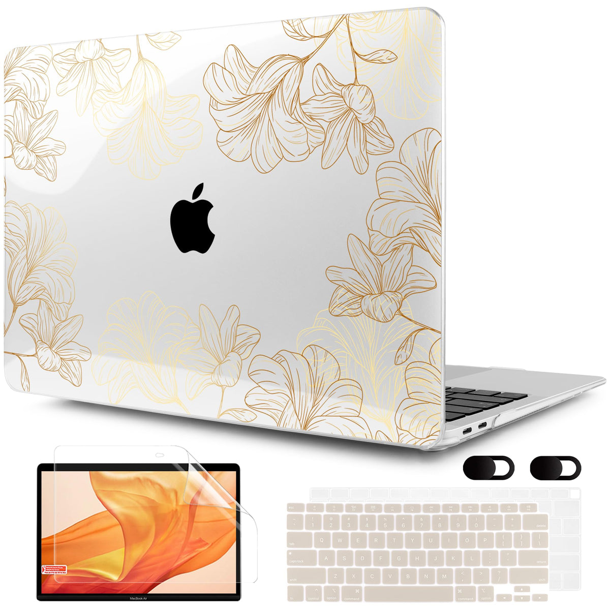 MEEgoodo for MacBook Air 13 inch Case 2021 2020 2019 2018 Released A2337 M1 A2179 A1932 with Touch ID, Plastic Hard Shell & Keyboard Cover Compatible with MacBook Air Case 13.3,Trendy Bow & Hearts