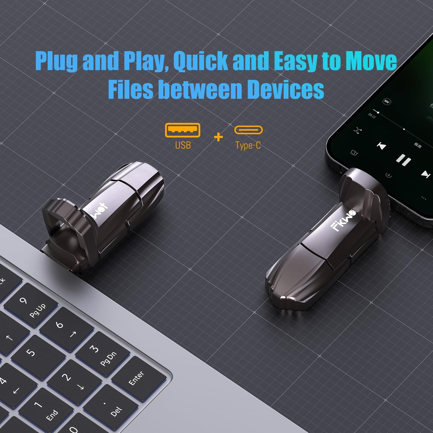 Fikwot FU388 External Solid State Drive 512GB, Up to 1000MB/s for Data Storage,Dual-Port Stick Design with USB-A & Type-C Expansion of Storage for iPhone 15/16 /Android/PC/Mac/Laptop