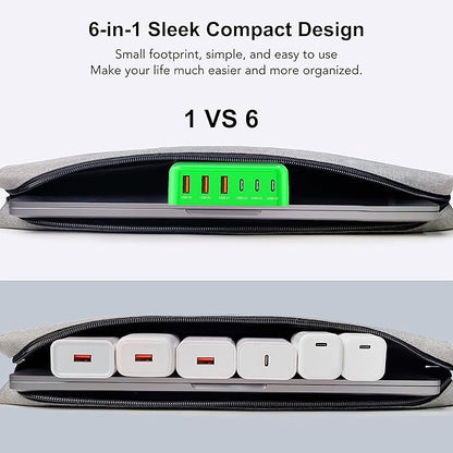USB C Fast Charger 100W GaN 6 Port Type USB C Charging Station Hub Block Wall Charger Power Strip Adapter Plug Cube Brick 3 USB A for iPad iPhone 15 14 13 12 11 Pro Max Pixel Note Galaxy