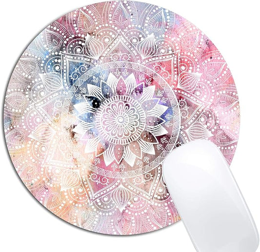 White Watercolor Mandala Mouse Pad Round Non-Slip Rubber Mousepad Laptop Office Computer Decor Cute Desk Accessories Customized Design Mouse Pad