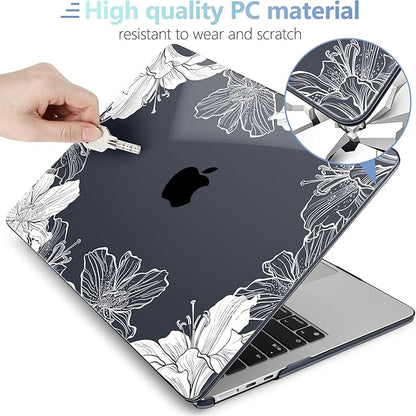 MEEgoodo Case for M4/M3/M2 MacBook Air 13.6 inch Case 2025 2024 2022, Fit Model A3240/A3113/A2681, Laptop Hard Shell with Keyboard Cover Compatible with MacBook Air 13 inch, Lily Floral