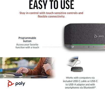 Poly Sync 20 USB-C Personal Portable Smart Speakerphone (Plantronics) – Noise/Echo Reduction -Works w/Teams, Zoom, PC, Mac, Mobile – Amazon Exclusive
