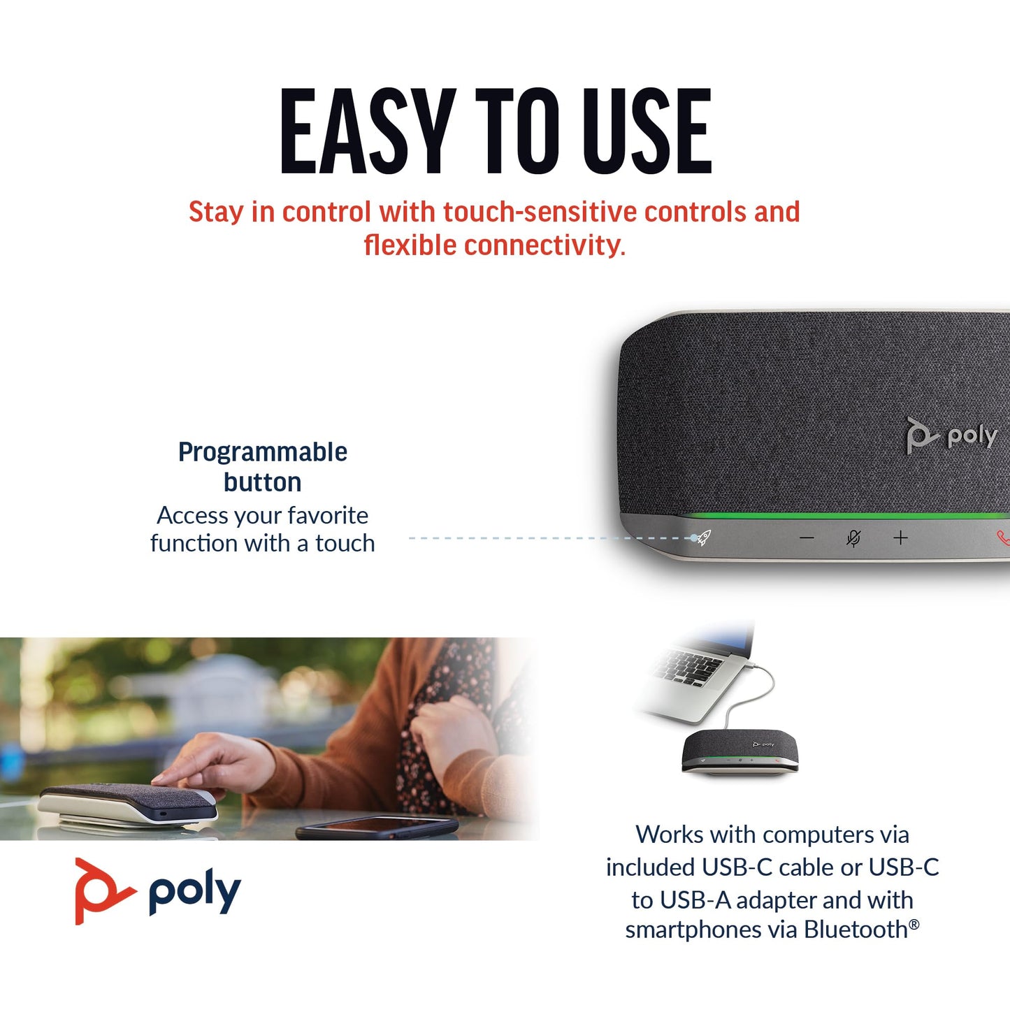 Poly Sync 20 USB-C Personal Portable Smart Speakerphone (Plantronics) – Noise/Echo Reduction -Works w/Teams, Zoom, PC, Mac, Mobile – Amazon Exclusive