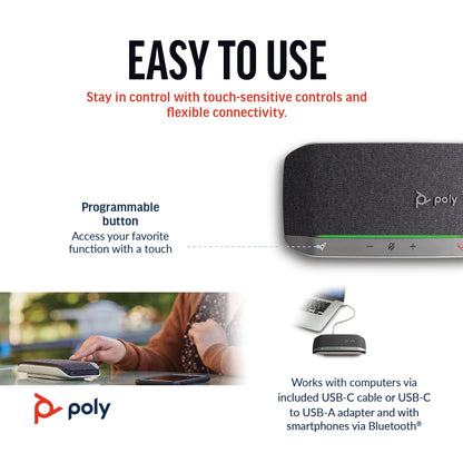 Poly Sync 20 USB-C Personal Portable Smart Speakerphone (Plantronics) – Noise/Echo Reduction -Works w/Teams, Zoom, PC, Mac, Mobile – Amazon Exclusive