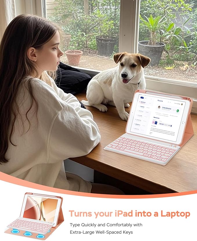 Keyboard Case for iPad 9th 8th 7th Generation Case 10.2" - 7 Colors Backlit Detachable Folio Keyboard Cover with Pencil Holder for iPad Pro 10.5" / iPad Air 3rd Gen (Pink)