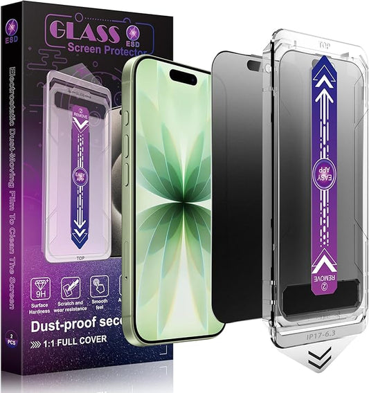 CHRYSHA 2-Pack Matte Privacy Screen Protector for iPhone 17 and iPhone 16 Pro 6.3-Inch, Auto Dust Removal, No Bubbles,Anti-Spy Tempered Glass Film, Easy Installation