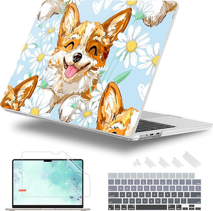 Case for MacBook Air 15 Inch 2025 2024 2023 Release M4 A3241 M3 A3114 M2 A2941, Hard Shell with Screen Protector & Keyboard Cover, Compatible with Touch ID, Cute Corgi Dog