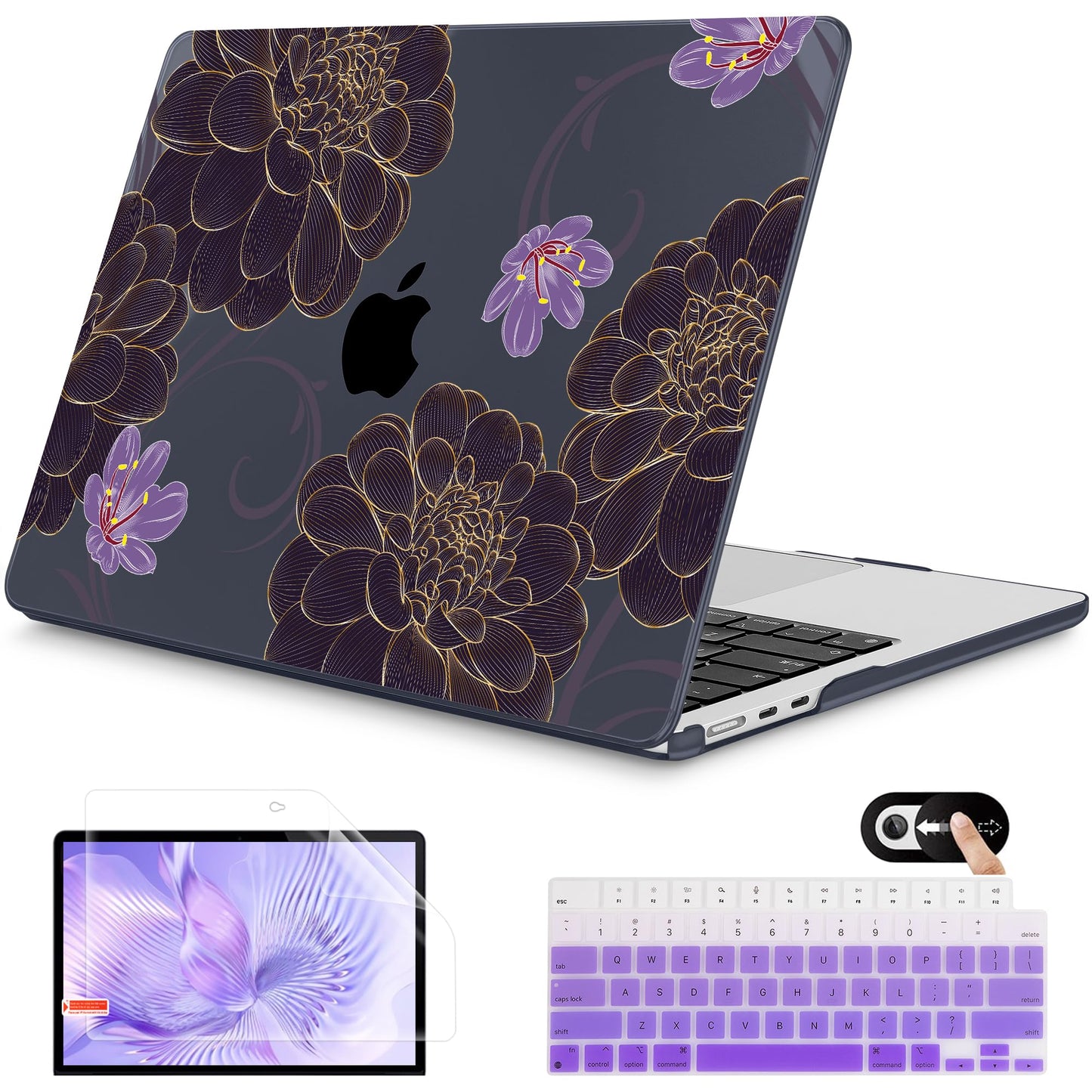 Mektron for 2026 MacBook Air 13-inch M5 Laptop Case A3449 with 13.6-inch Liquid Retina Display Fits 2025 A3240 M4 2024 A3113 M3 2023 A2681 M2 Printed Shell for MacBook Air 13.6", Golden Dahlia Flowers