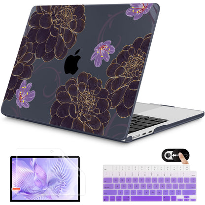Mektron for 2026 MacBook Air 13-inch M5 Laptop Case A3449 with 13.6-inch Liquid Retina Display Fits 2025 A3240 M4 2024 A3113 M3 2023 A2681 M2 Printed Shell for MacBook Air 13.6", Golden Dahlia Flowers