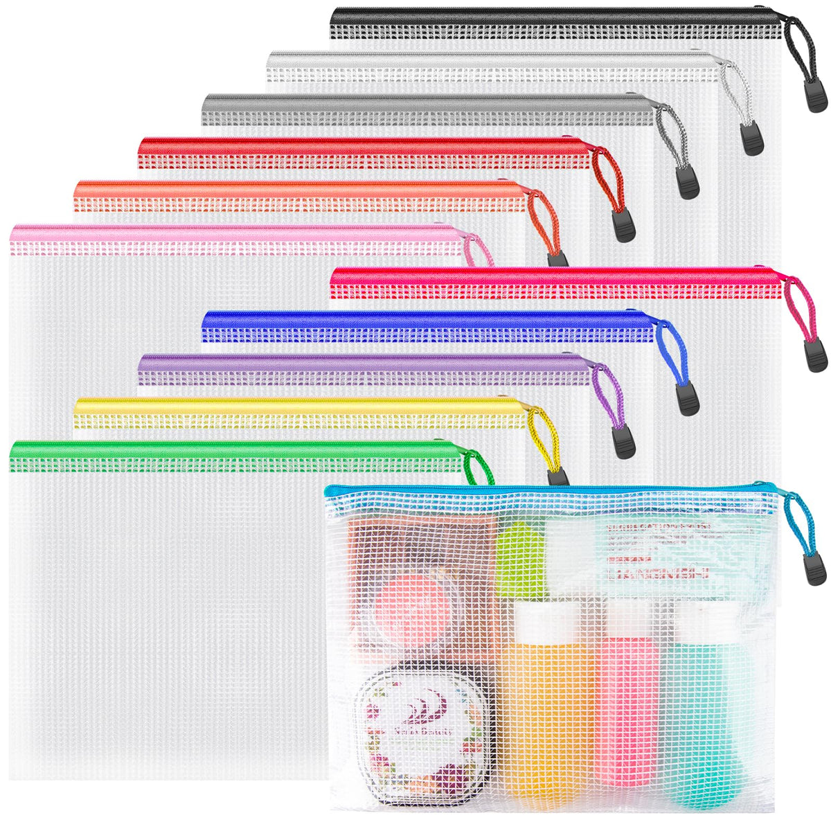 Umriox 12 Pack B4 Black Mesh Zipper Bags, File Organizer Pouch for Storage