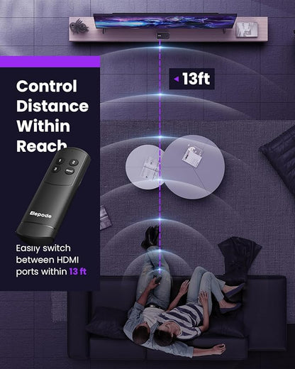 HDMI Splitter with Remote, 3 in 1 Out 4K@60Hz Elepode HDMI Switch, HDMI 2.0 Switch Box Hub for 3D, HDCP2.2, HDR, Compatible with Xbox, PS5/4/3, Fire Stick Roku Blu-Ray Player