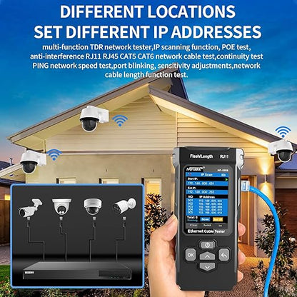 NOYAFA NF-8506 Network Cable Tester with IP Scan, TDR CAT5 CAT6 Ethernet Cable Tester, PoE PingTest, Network Rate Test, Port Flashing, Network Tester Cable Toner for RJ11 RJ45