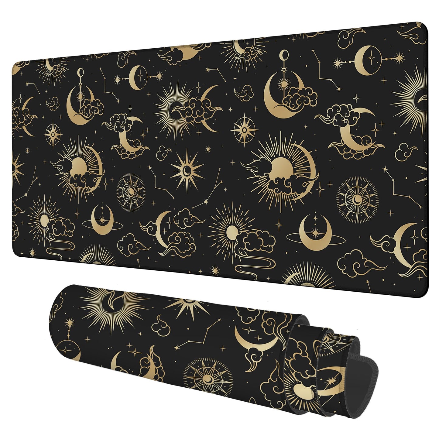 NITAHHHY Gaming Desk Pad Large Extra Length Clouds, Moon and Sun Mouse Pad Keyboard Laptop Non-Slip Waterproof with Rubber Base Thick Stitched Edge Mouse Mat for Office Home 35.4 x 15.7 Inches