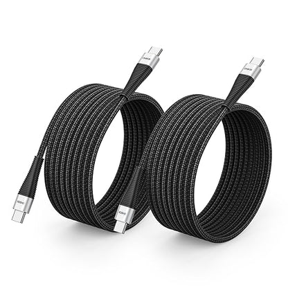 Extra Long USB C to USB C Cable 15FT 2Pack 100W, USB C Charger Cable Fast Charging Cord Braided, Type C Cable for iPhone 16 15/15Plus/15Pro/Max, MacBook Pro/Air, iPad Pro/Air/Mini,Samsung,Pixel,Laptop