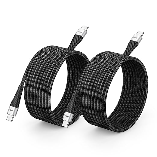 Extra Long USB C to USB C Cable 15FT 2Pack 100W, USB C Charger Cable Fast Charging Cord Braided, Type C Cable for iPhone 16 15/15Plus/15Pro/Max, MacBook Pro/Air, iPad Pro/Air/Mini,Samsung,Pixel,Laptop