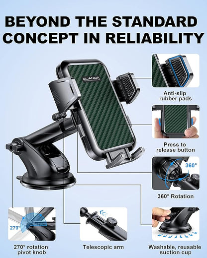 Suction Cup Car Phone Mount for Windshield/Dashboard, Hand Free Mobile Phone Holder for Car, Universal Cell Phone Holder Stand for iPhone 15 14 13 12 Pro Max Samsung Android 【Thick Case Friendly】